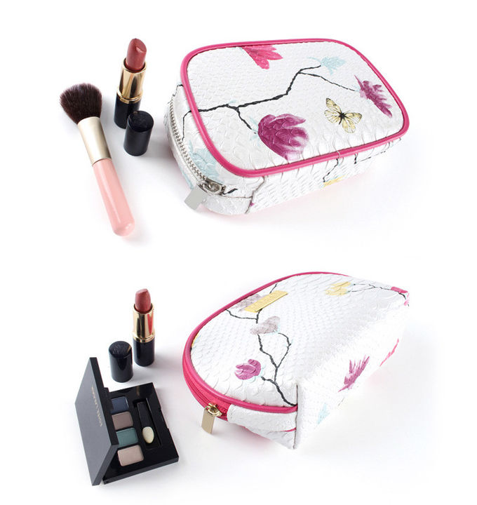 Floral Round Cylinder Bucket Travel Toiletry Bag