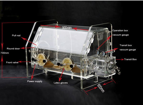 C Type Argon Acrylic Glove Box , 2 Ports Isolation Glove Box