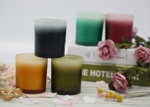 China Colorful Decorative Scented Candles / Two Wick Scented Candles Frosted Glass Jar wholesale