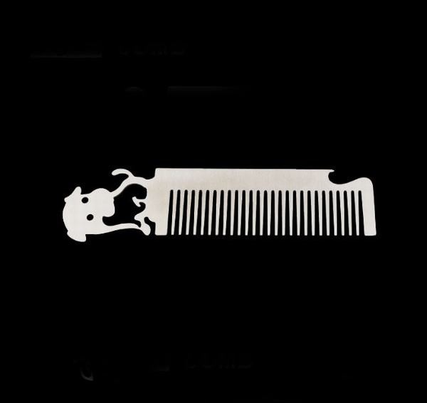 Custom cool innovative men gift, engrave logo stainless steel animal fancy dog beard comb bottle opener