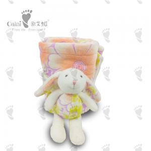 China Baby Bunny Stuffed Security Blanket Flower Print Blanket EcoFriendly 75 X 87cm on sale