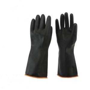 China Thickening Black Industrial Rubber Gloves 35Cm Unflocked Flock Lined Rubber Gloves wholesale