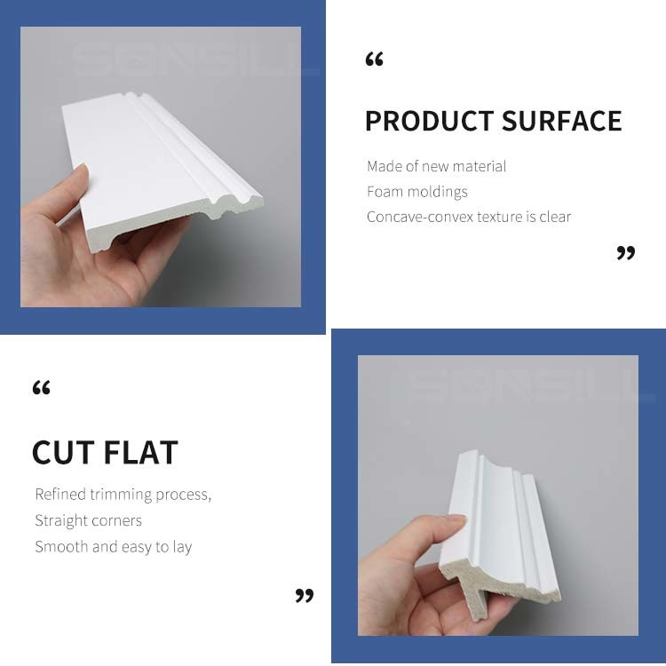 Laminated PS White Color Skirting Baseboard In Flooring Accessories Fireproof