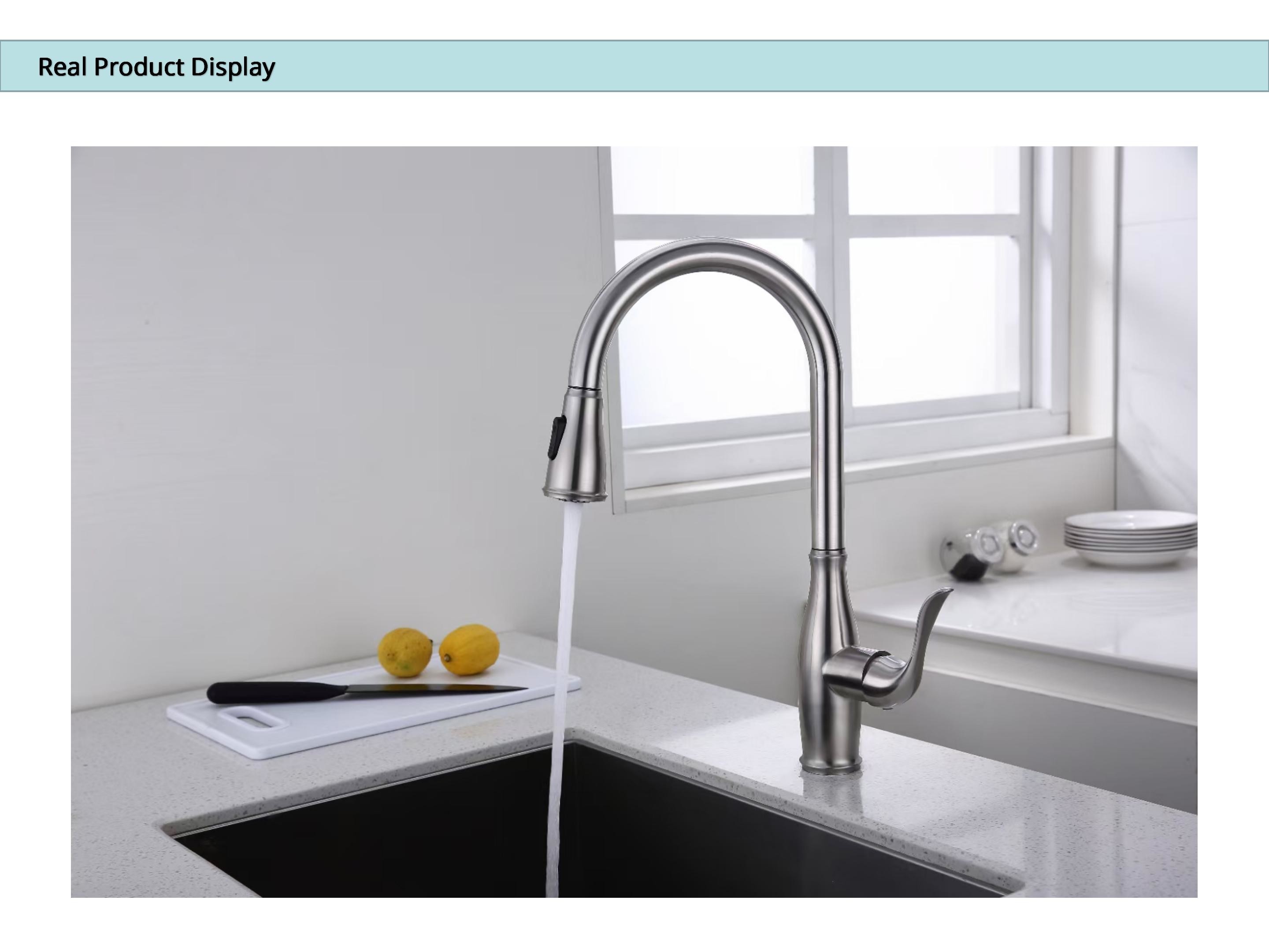 Flexible Hose SUS304 Stainless Steel Kitchen Water Faucets With 35mm Cartridge Filter