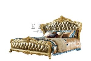 China Royal Wooden Carved Design Luxury Leather Headboard King Size Bed LF-029 wholesale