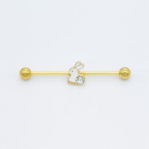 China Gold Plated Cute Industrial Piercing Earrings Crystal Rabbit Pendant 38mm wholesale