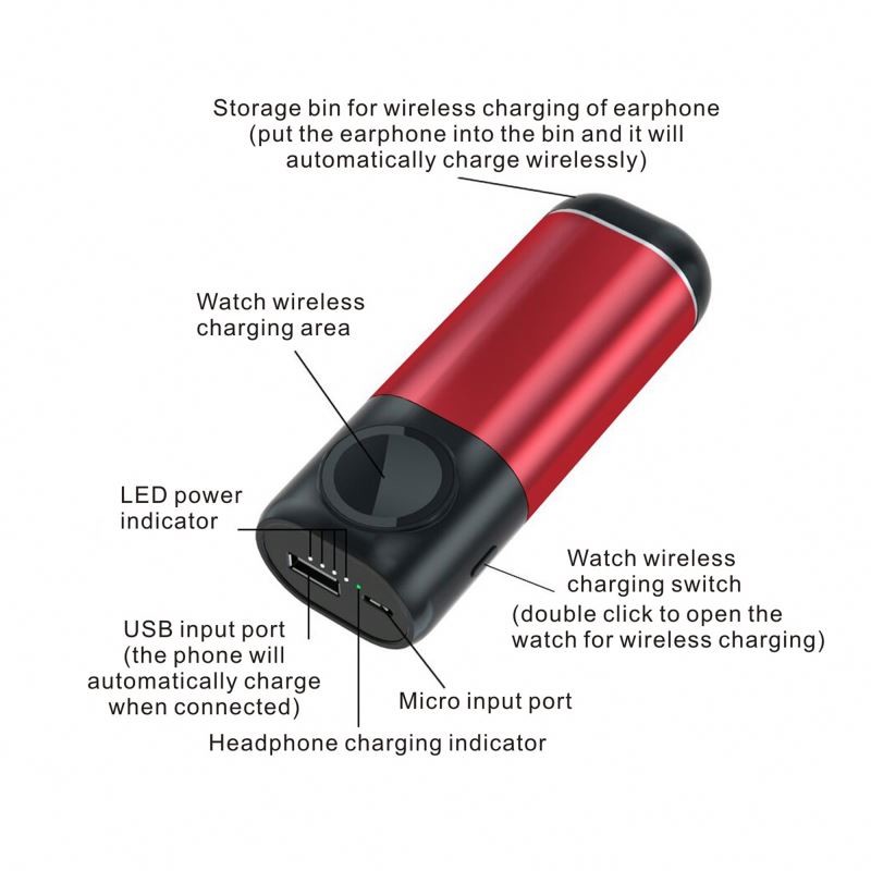 Portable Power Bank 5200 mAh Wireless Charger Compatible with iWatch and Airpod 2/1