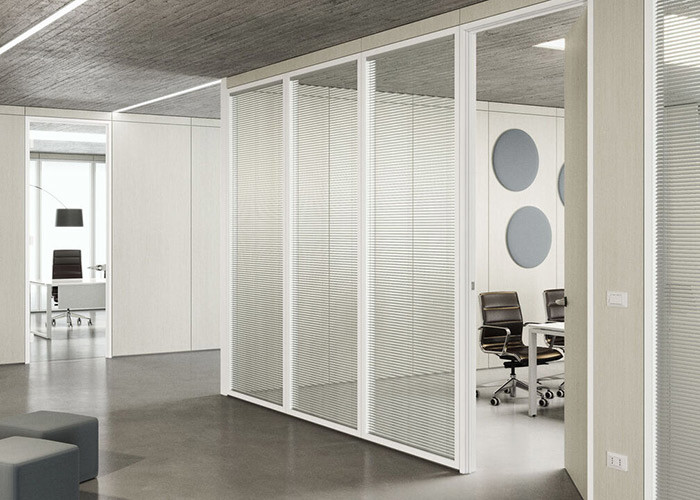Glass Partition Wall Double Glass With Blinds Control Opaque Or Transparent Glass
