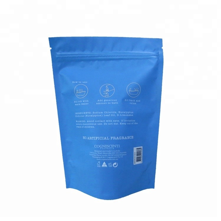 Matte blue resealable food packaging plastic zip lock bags for storage stand up pouch zipper aluminum foil doypack