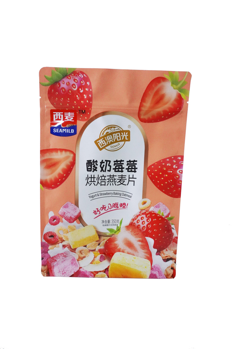 Zipper Flat Bottom Top Bag For Frozen Fruit And Yogurt Baking Oatmeal Food