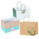 Flat handle Brown Cardboard Takeaway Paper Bags For Supermarket