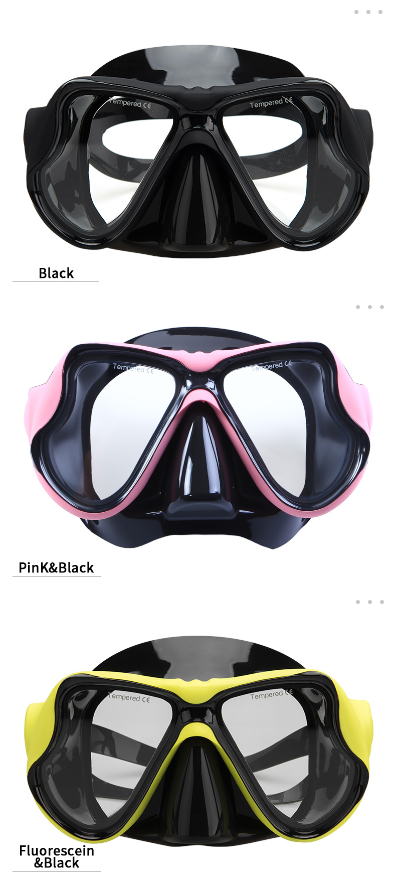 Customized Logo Black Diving Mask Set with Tempered Glass Lens and Silicone Strap Snorkel Mask Set