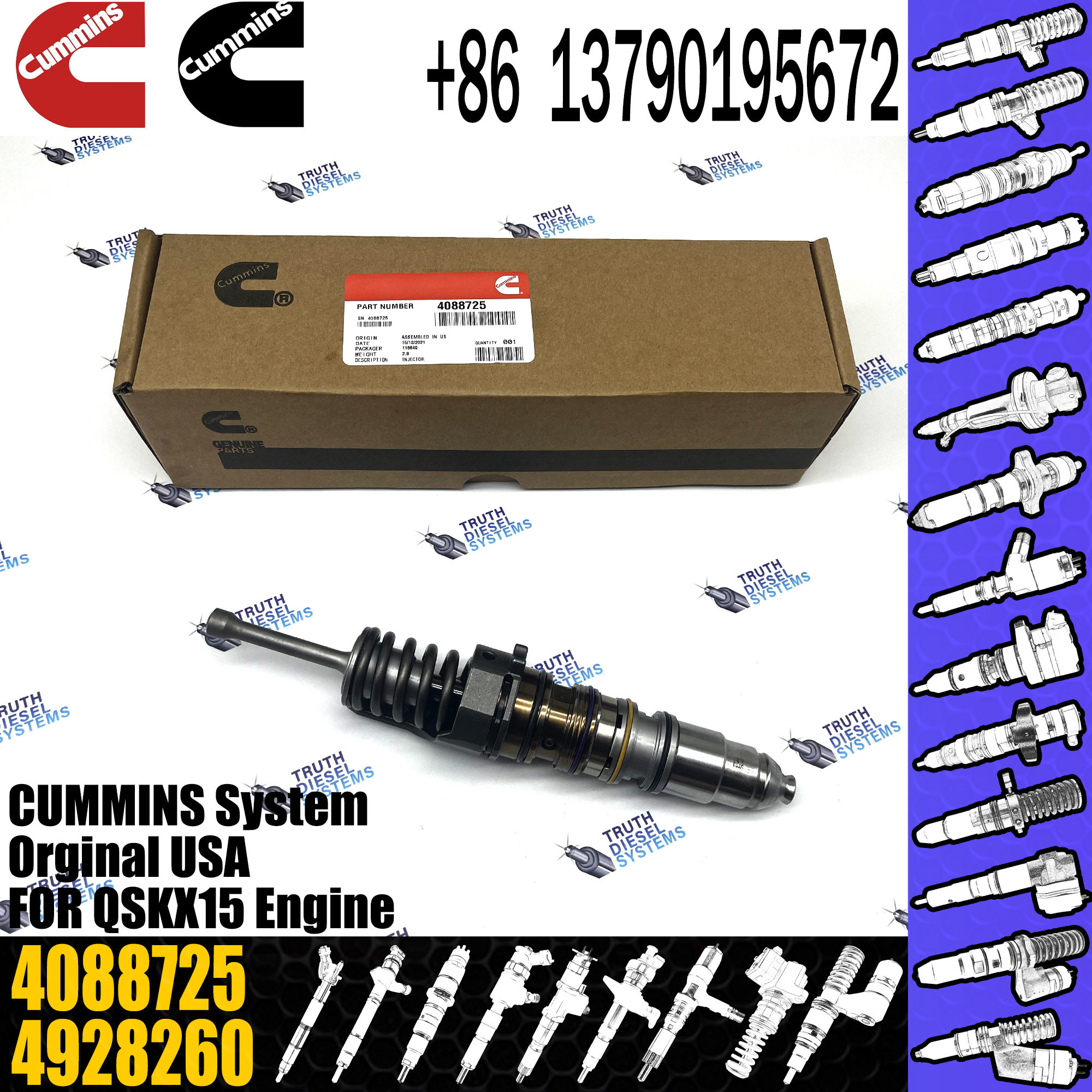 Common Rail Diesel Fuel injector nozzle QSKX15 4928260 4088725 4903455 4928264 4088652 4088723