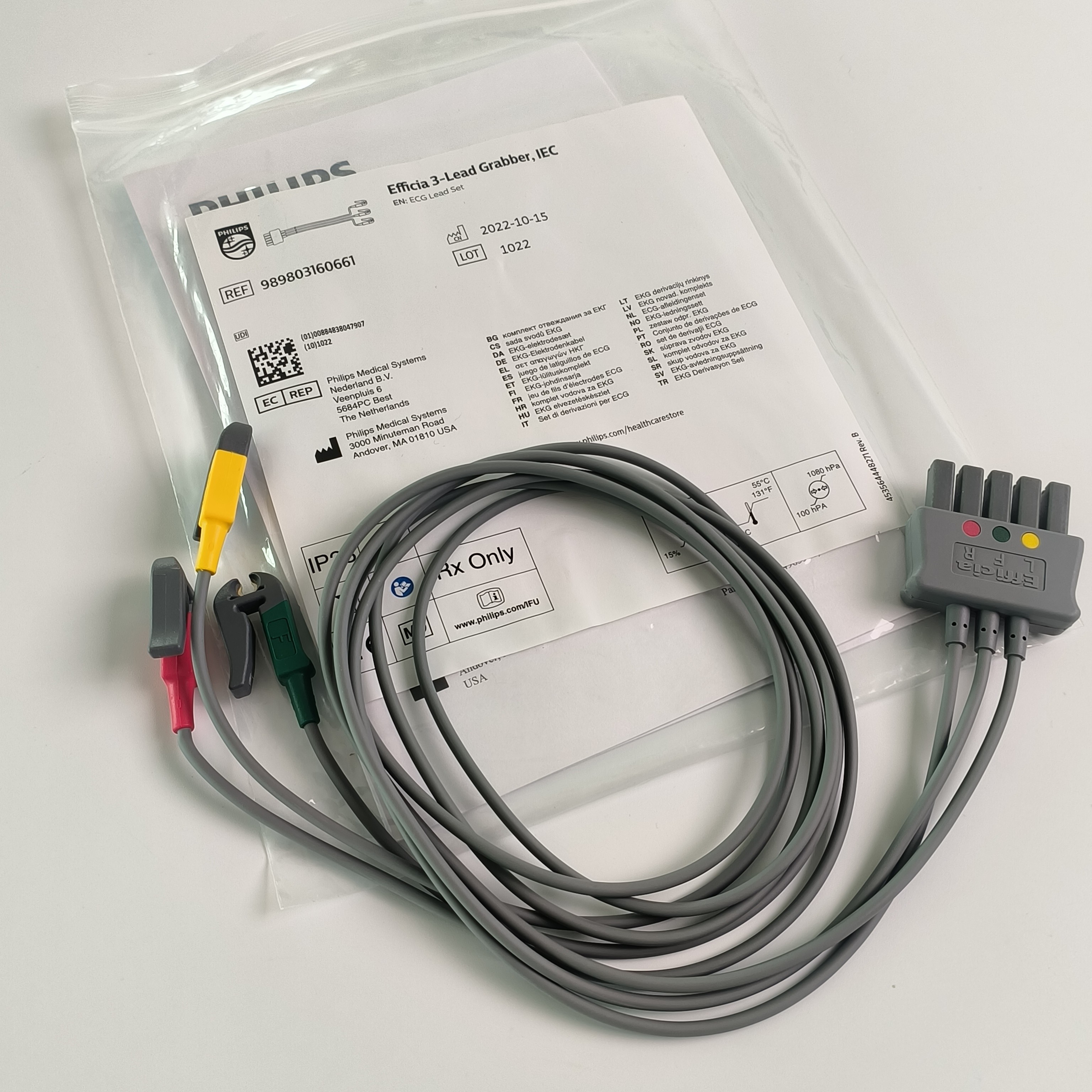 Philip Efficia Medical Device Consumables 3-Lead GRABBER,IEC,REF 989803160661