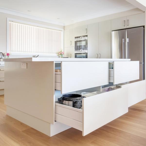 White Lacquer L Shape Modular Kitchen Unit Cabinet Designs