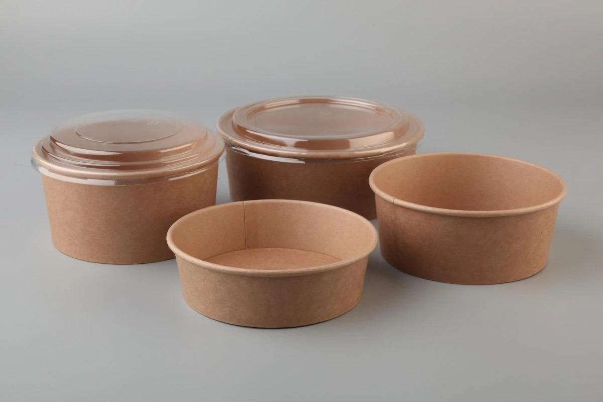 Microwavable Bio-degradable Disposable Kraft Paper Bowl With Pastic lid
