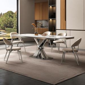 China Luxury Stainless Steel Marble Square Dining Room Tables Length 1.8M wholesale