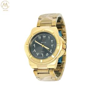 China Fashionable Business Quartz Wristwatch With Golden Bezel And Arabic Numeral Dial wholesale