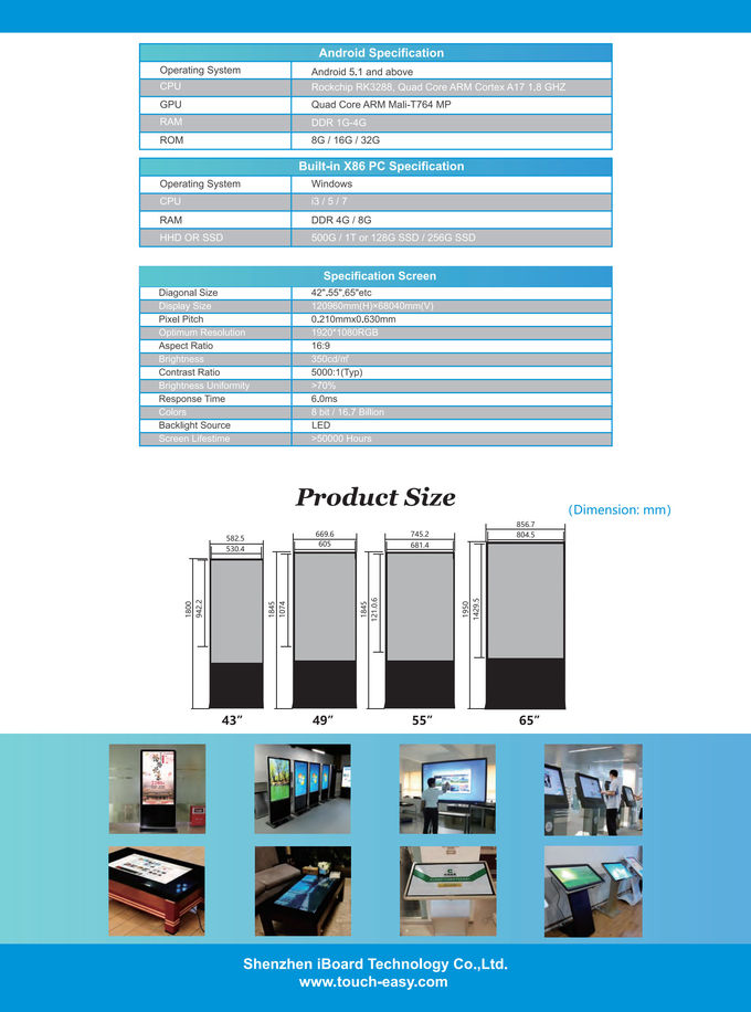 Interactive Touch Screen Kiosk Digital Signage Software 43 55 65 Inch Indoor Floor Standing Digital Signage