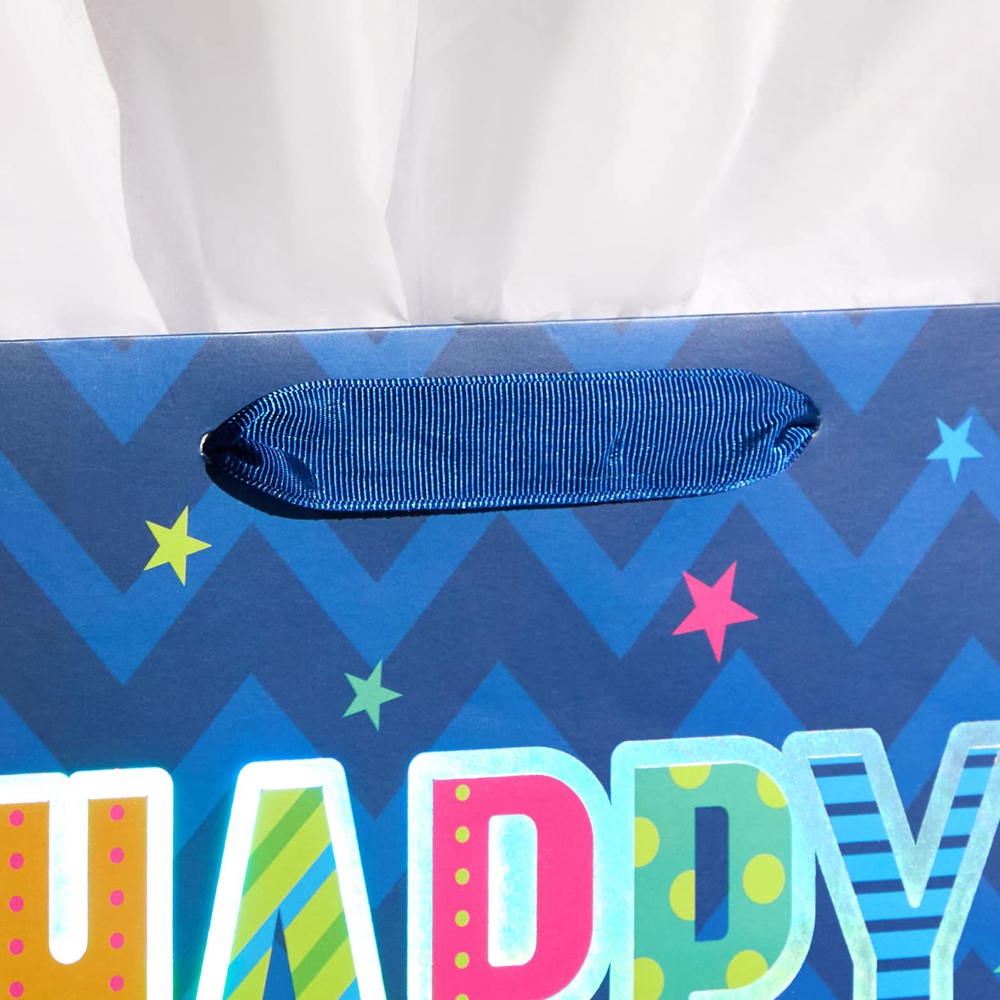Customized Logo Handmade Blue Shopping Tote Art Gift Paper Bags for Birthday Party