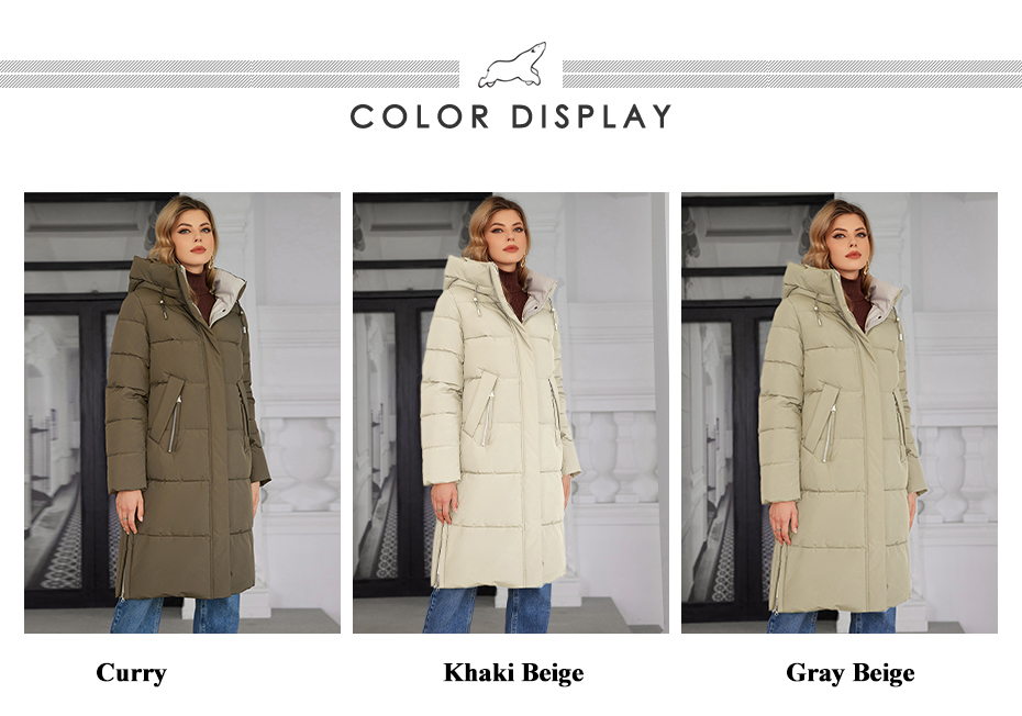 Classic Contrast Color Medium Length Thickened Down / Cotton Jacket, lower knees length, water proof, windproof black women coat, ,
