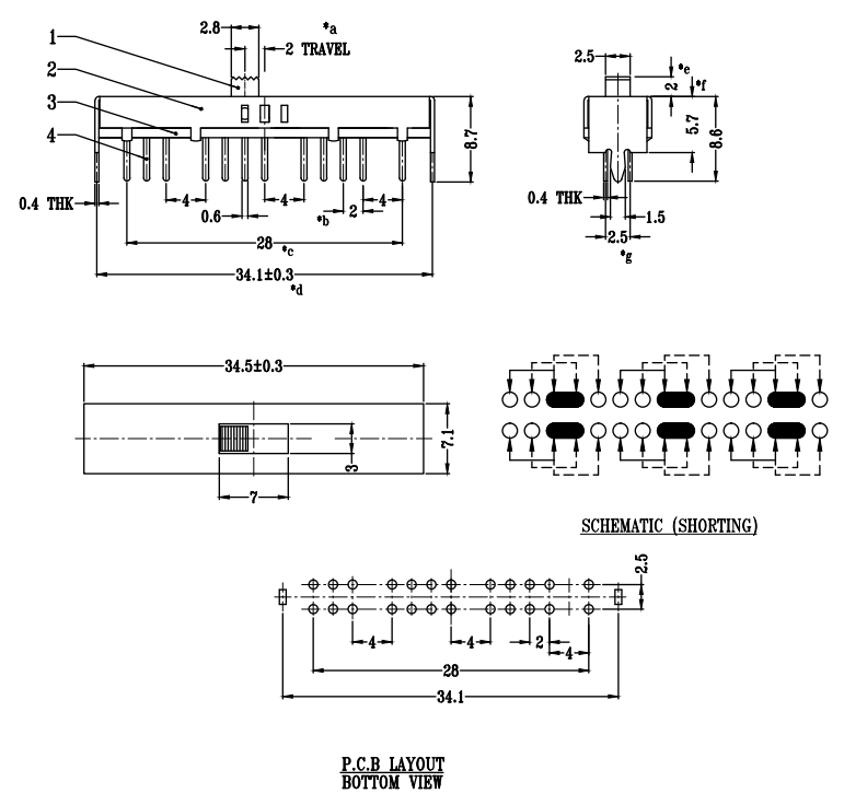 Slide Switch，24 Pin3 Stage Pcb Horozontal Sliding Switch, Interruptor On-Off Push Tact Switch,Mini Toggle Switch