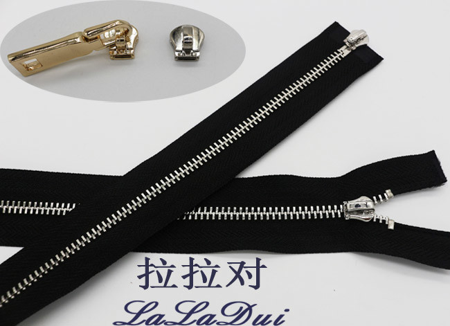 Black 5 Inch Non - Lock Sliders Two Way Metal Zip For Coveralls / Traveling Bag