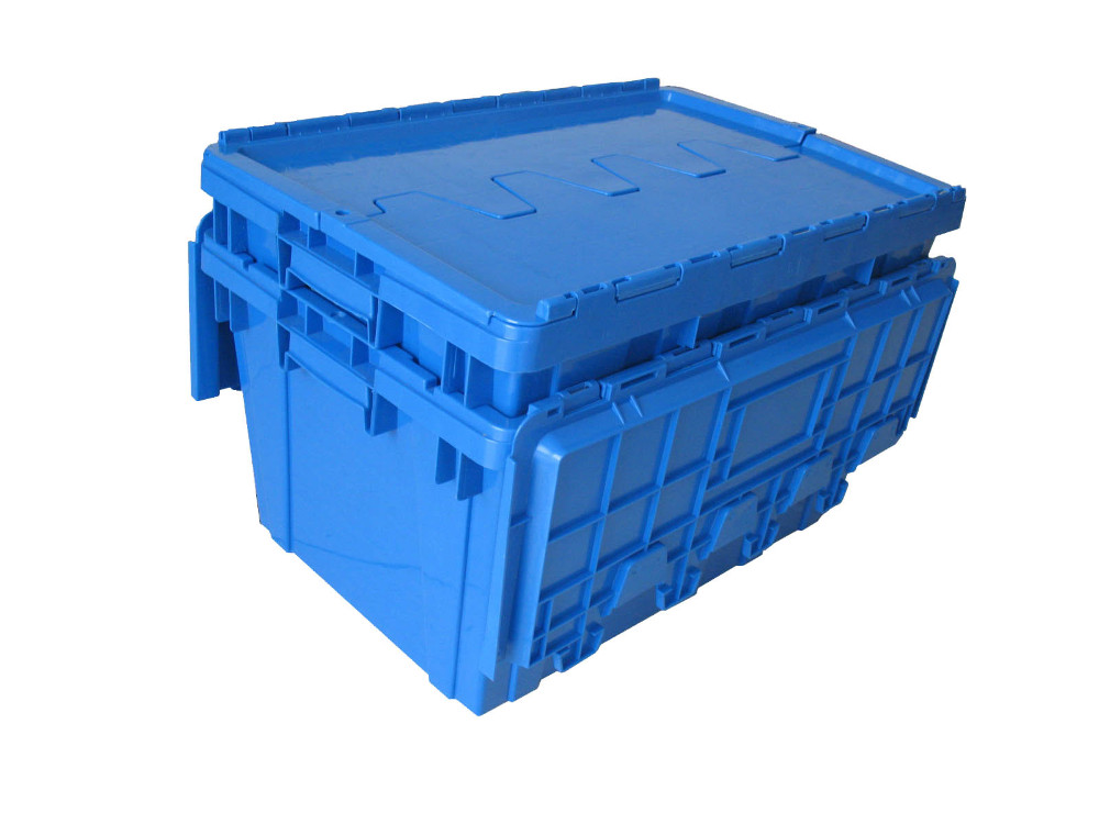 Big blue shipping box attached lid storage container wholesale Plastic Tote