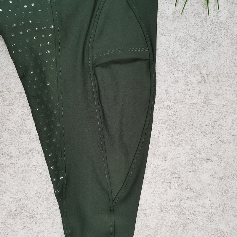Green Printed Horse Riding Pants Nylon Full Seat Silicone Leggings With Phone Pocket