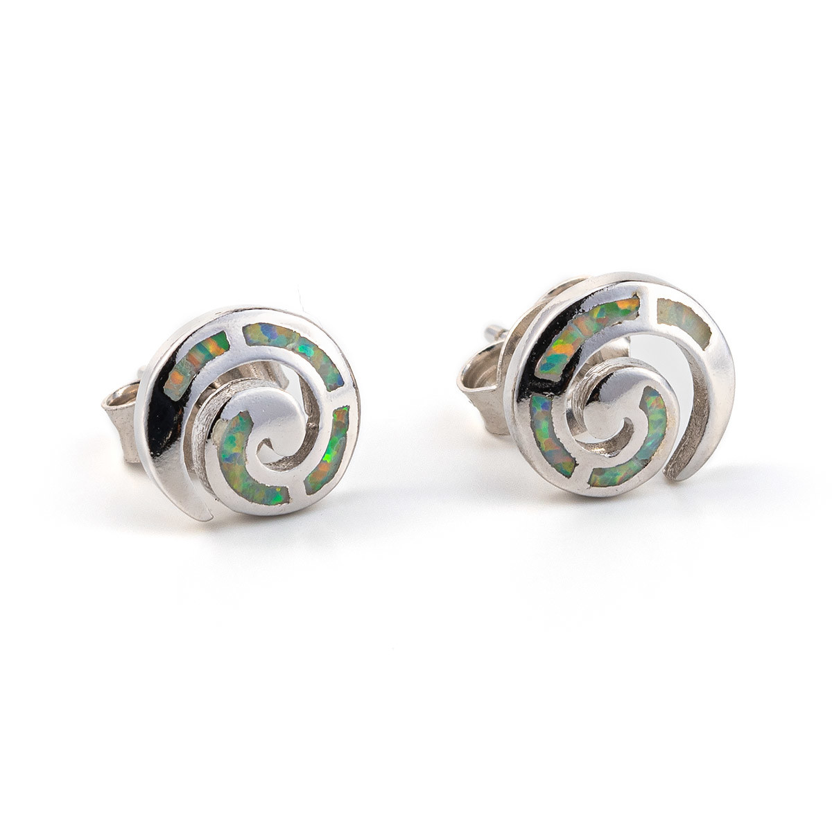925 With Sterling Silver Vintage Greek Key Blue Meander Opal Spiral Stud Earrings For Women