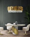 Modern Round Brass Stainless Steel Base Marble Top Dining Table