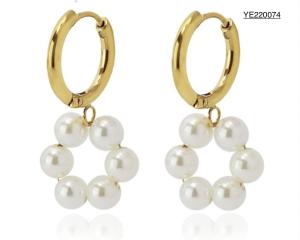 China Delicate Woman Dangler Circle Pearl Drop Earrings Gold Stainless Steel Earrings wholesale