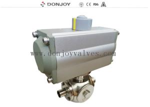 China SS304 3 Way Sanitary Ball Valve With Horizontal Aluminum Actuator wholesale