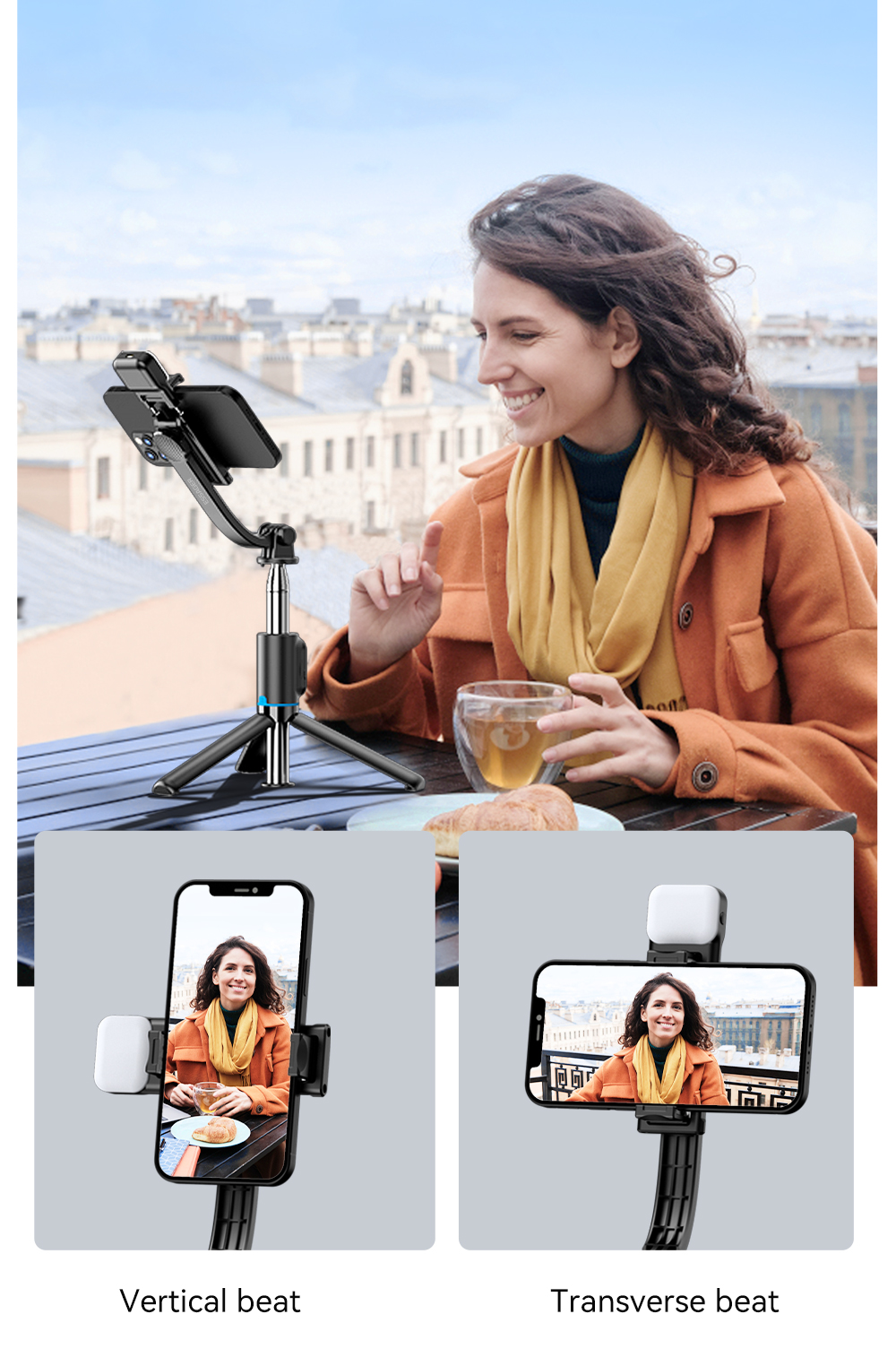 Bluetooth Remote Control Long Selfie Stick Adjustable For Mobile Phones