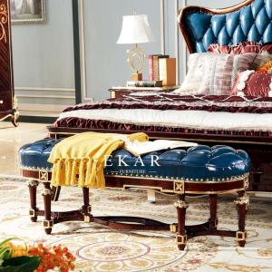 China Antique Bedroom Leather Long Footstool Ottoman Bed End Stool Bench wholesale