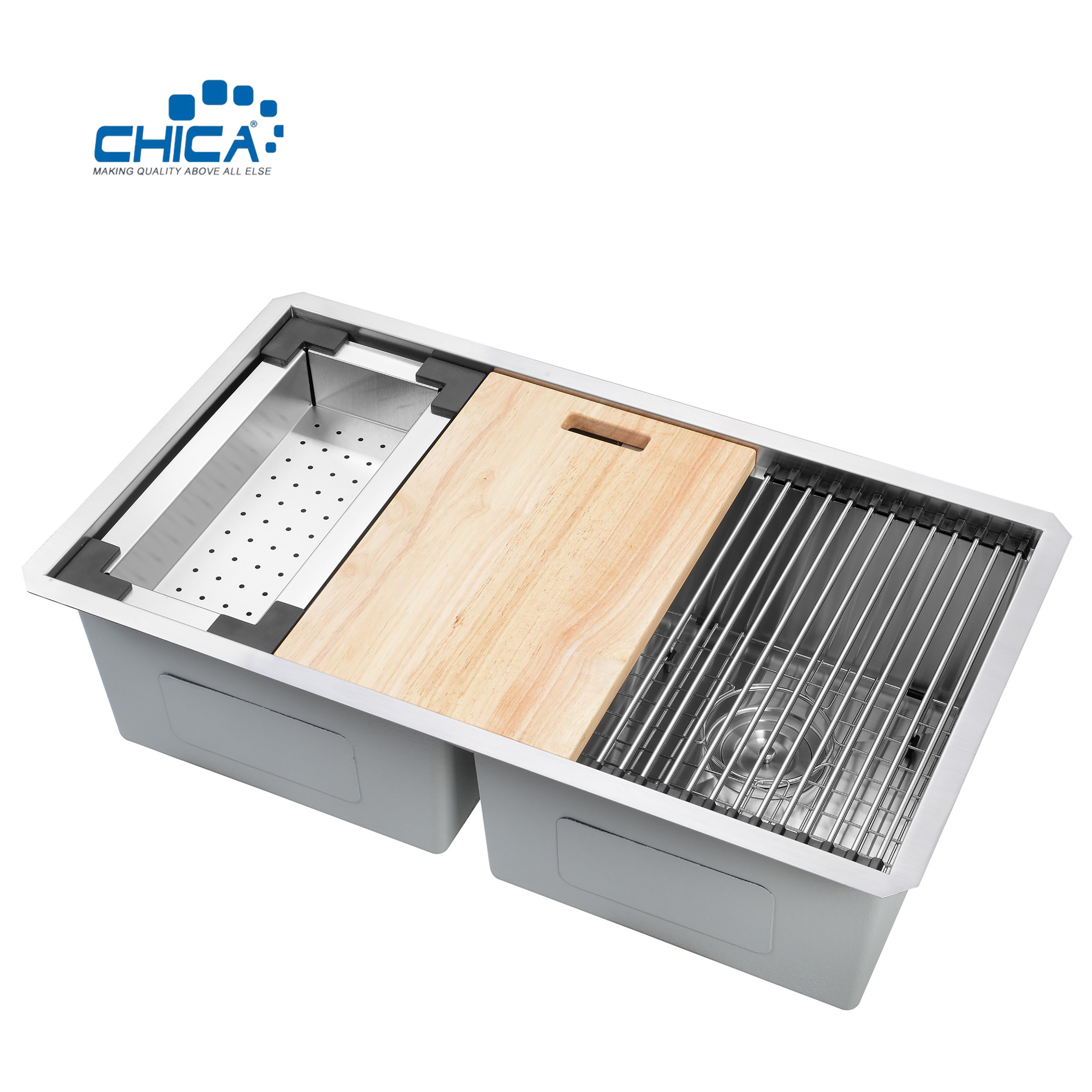 carton pallet double bowl SUS304 corner sink commercial stainless steel sink topmount handmade house sink