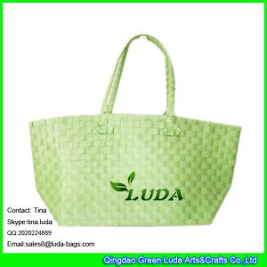 China LUDA green color pp strap hand plaited beach totes cheap straw bags wholesale