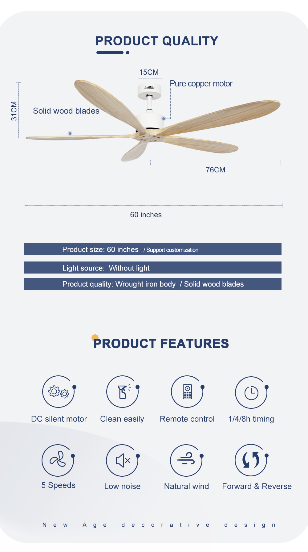 Home Hotel Office Ceiling Fan with Remote Control and Low Noise Operation by 1stshine