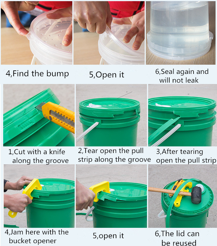 Securely Sealed 15L Clear Recycled Plastic Bucket With Sealing Lid for Paint Storage