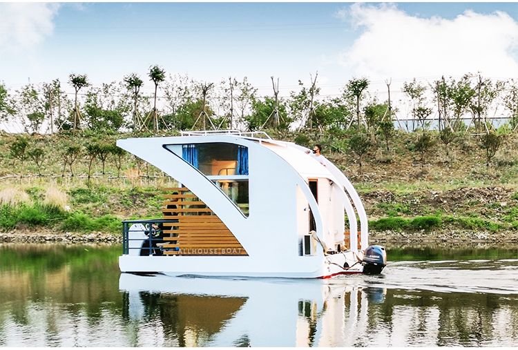 High Capacity 6 Person House Boat Floating House Pontoons with Kitchen