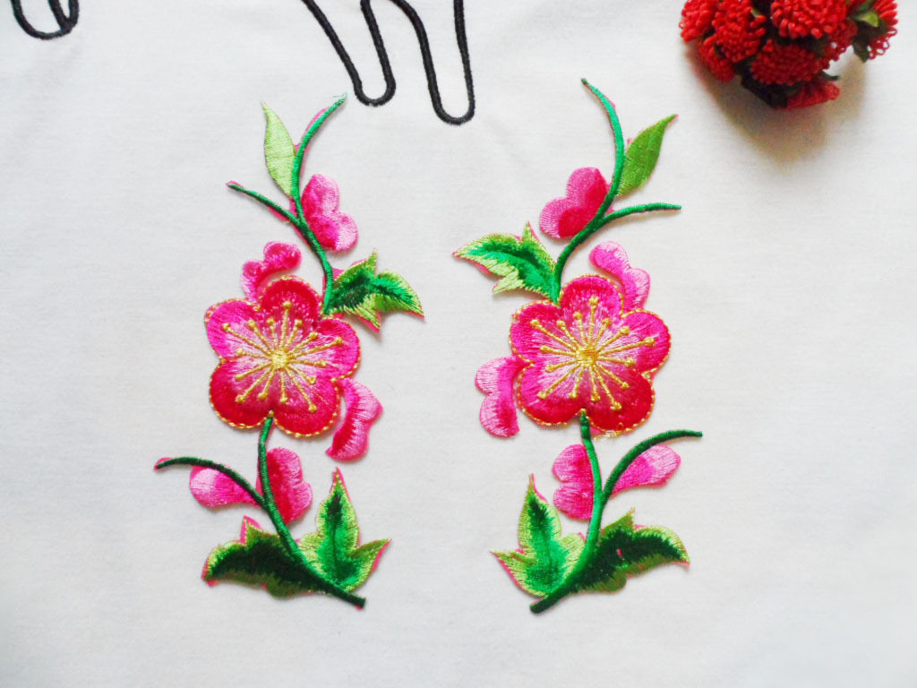 Apparel Accessories Red Rose Embroidery Lace Applique Hot Fix Motif