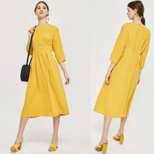 China New Arrival Fall Yellow Midi Dress With Sleeves Ladies Autumn wholesale