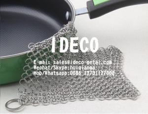 China Stainless Steel Chainmail Scrubbers, Chain Mail Small Rings Cast Iron Skillet Cleaner, Pan Pot Scraper wholesale