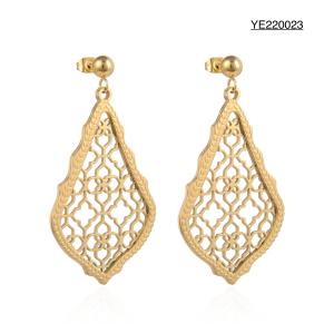 China Hollow Palace Style 14k Gold Stainless Steel Earrings 5.8cm wholesale