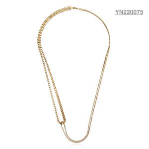 China Unique 18k Gold Plated Jewelry Nice Simple Splicing Double Chain Necklace wholesale