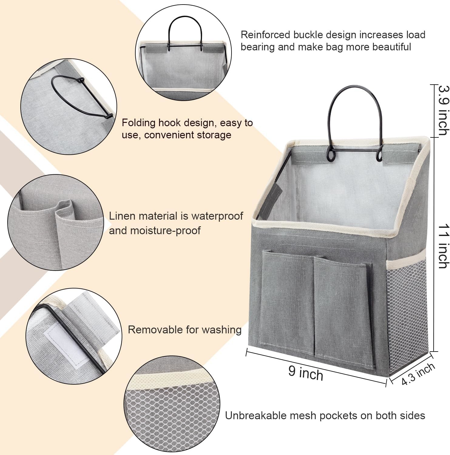 2 PACK WALL HANGING BAG ORGANIZER BASKET WITH POCKETS FOR BATHROOM BEDROOM KITCHEN DORM ROOM ESSENTIALS RV STORAGE AND