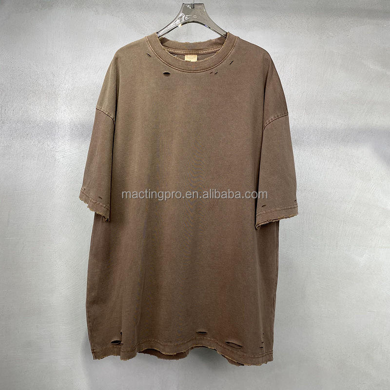 Vintage Distressed Heavyweight Cotton Blank Oversized T Shirt Men with 1000 Quantity