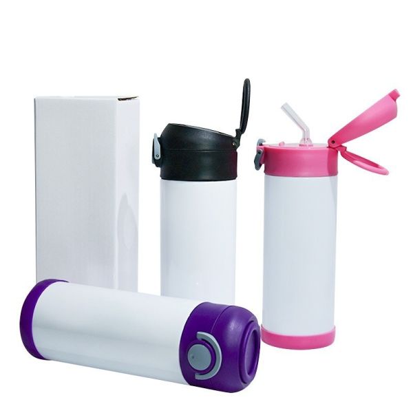 12 Oz 350ml Stainless Steel Insulated White Blanks Kids Sublimation Water Bottle With Bouncing Lid And Straw