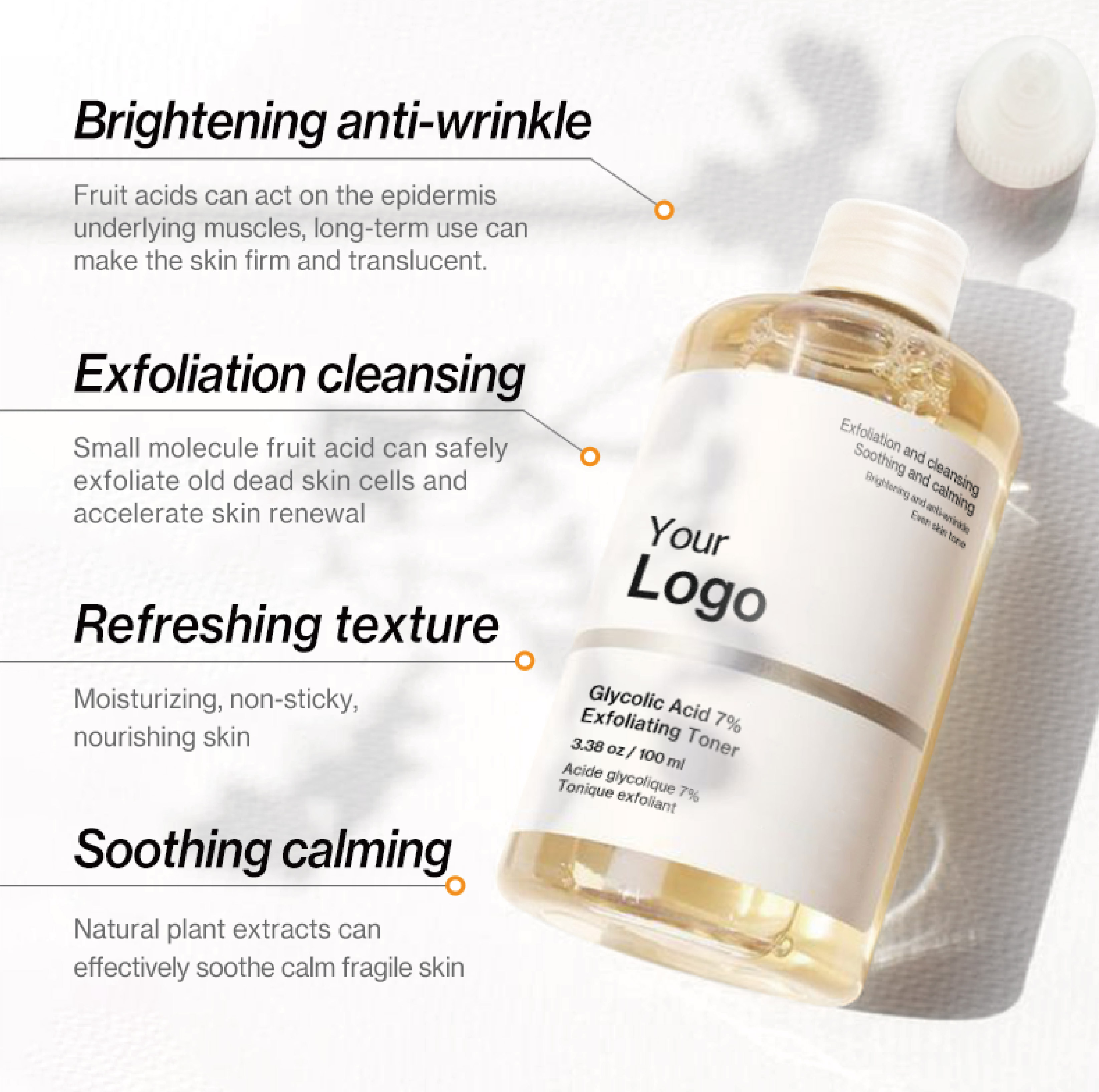 Hot Selling 7% Glycolic Acid Exfoliating Toner Acne Removal Face Skin Care Toner Private Label Glycolic Exfoliating Toner