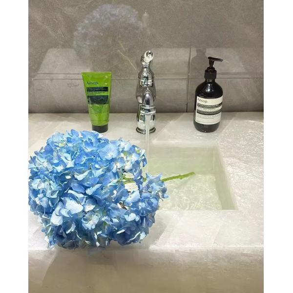 Blanco Cristallo Stone Bathroom Sink Glacier Veined Stone Sink Basin Durable For Luxury Hotel